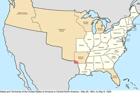 Map: States and Territories in the United States of America 1824-1828