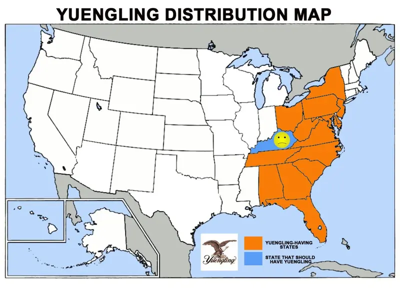 Map: States where Yuengling beer is available