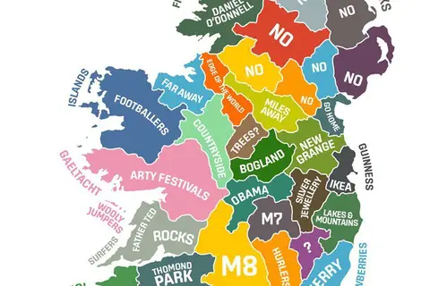 Map: Stereotypical map of the counties of Ireland (entire island, but major emphasis on Republic counties). (Credit @retailinmotion – Twitter)