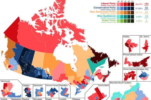 Map: Stylized map of the Canadian Federal Election of 2015