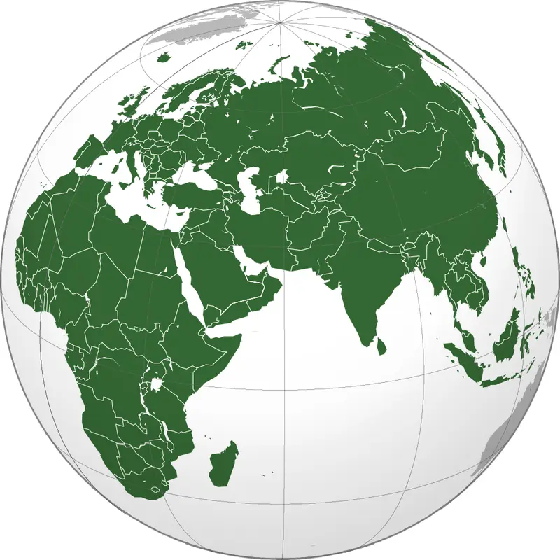 Map: Supercontinent Afro-Eurasia : “The Old World” (orthographic projection)
