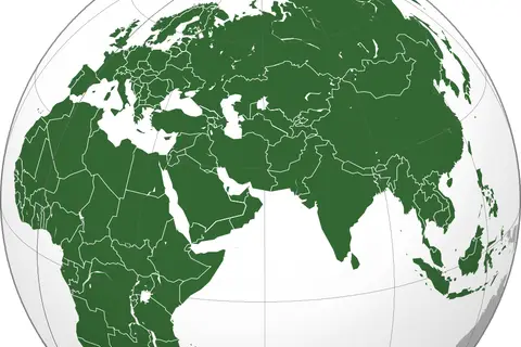 Map: Supercontinent Afro-Eurasia : “The Old World” (orthographic projection)