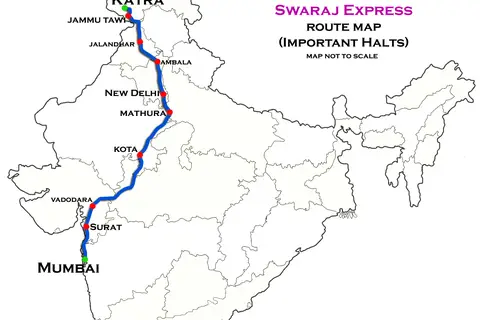 Map: Swaraj Express Mumbai Bandra Vaishnodevi Katra Route Map