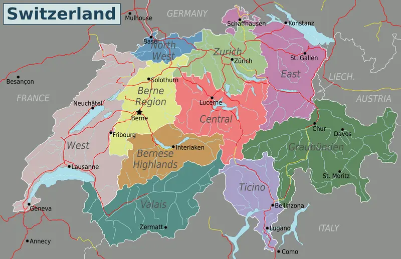 Map: Switzerland Regions Map New