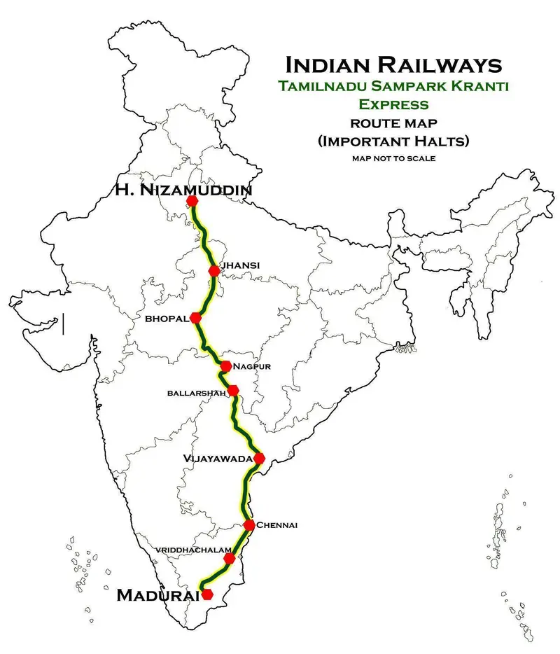Map: Tamil Nadu Samparkkranti Express Nzm Mdu Route Map