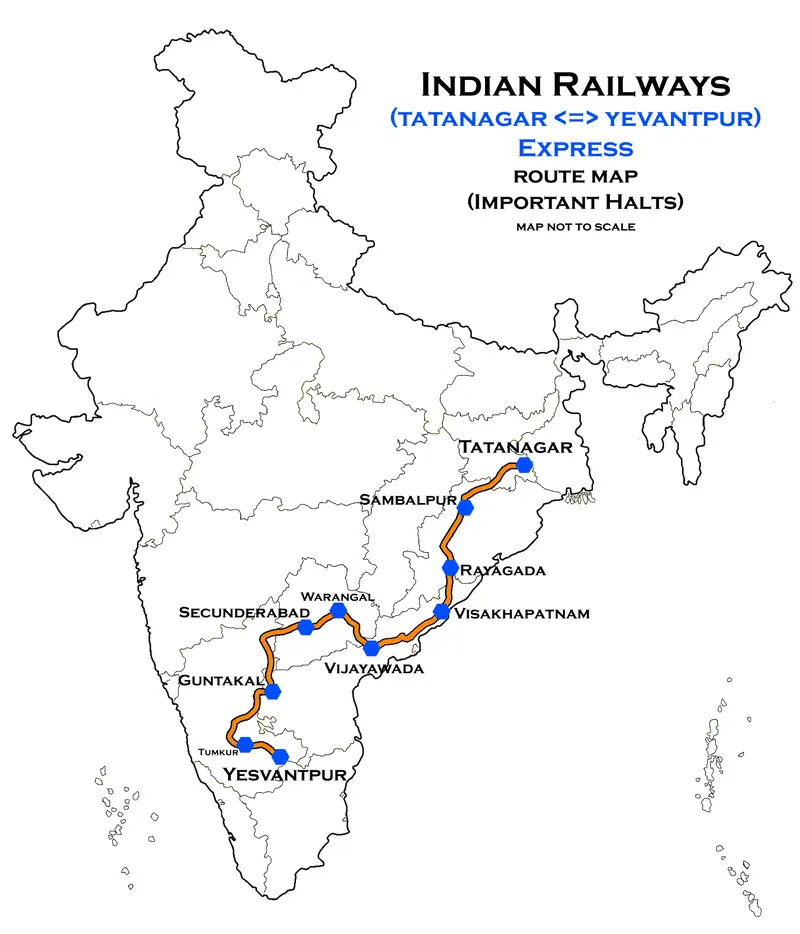 Map: Tatanagar Yesvanthpur Express Route Map