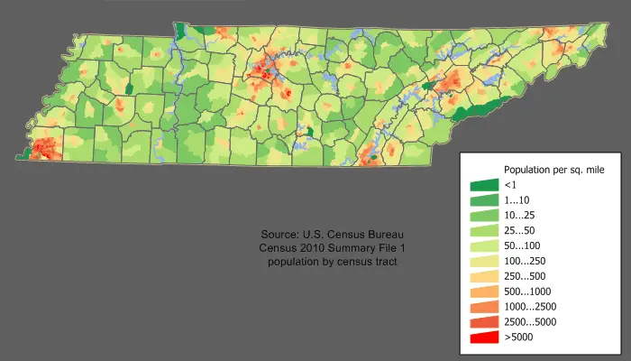 Map: Tennessee Population Map