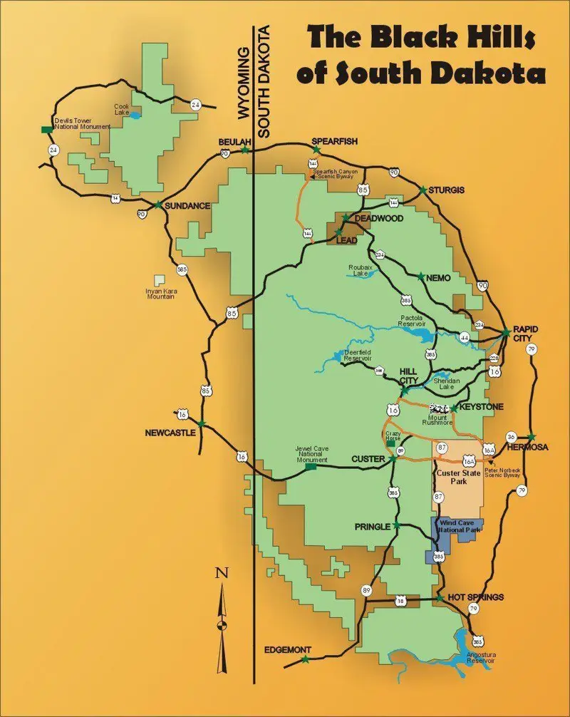 Map: The Black Hills of South Dakota Map