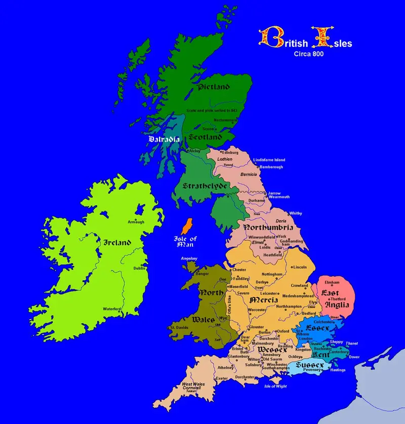 Map: The British Isles, around the year 800