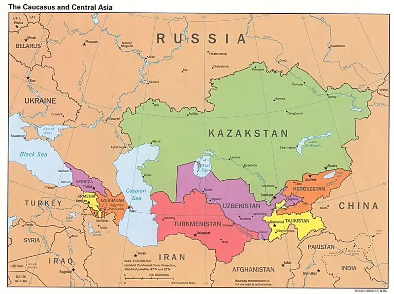 Map: The Caucasus and Central Asia Political Map