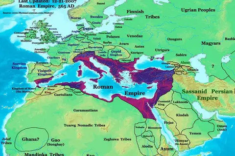 Map: The Eastern Roman Empire at its height in 565AD, after the conquests of Justinian I in his ‘Restoration of the Empire’