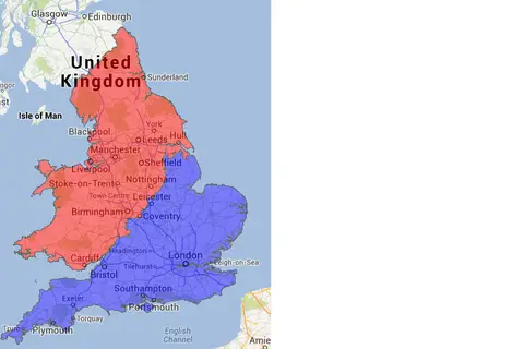 Map: The English North-South divide according to the University of Sheffield.