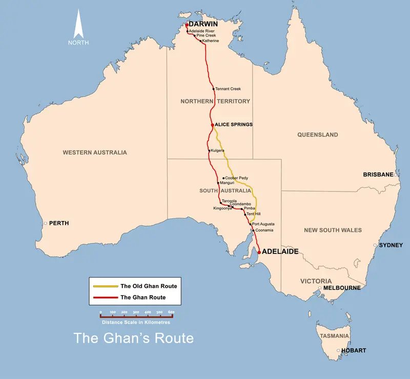 Map: The Ghan Route Map