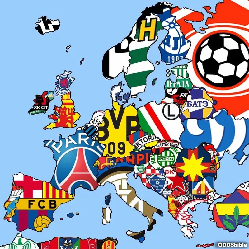 Map: The most supported football club in each country in Europe.