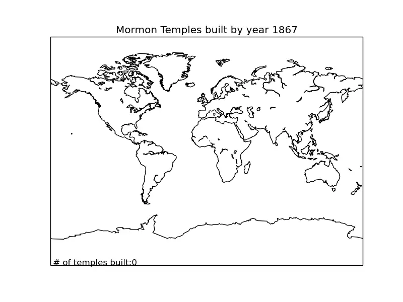 Map: The Proliferation of Mormon Temples over time