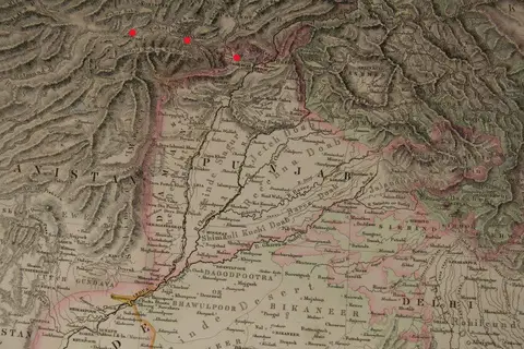 Map: The Punjab Five Rivers a Physical Map from Companion Atlas to the Gazeteer of the World