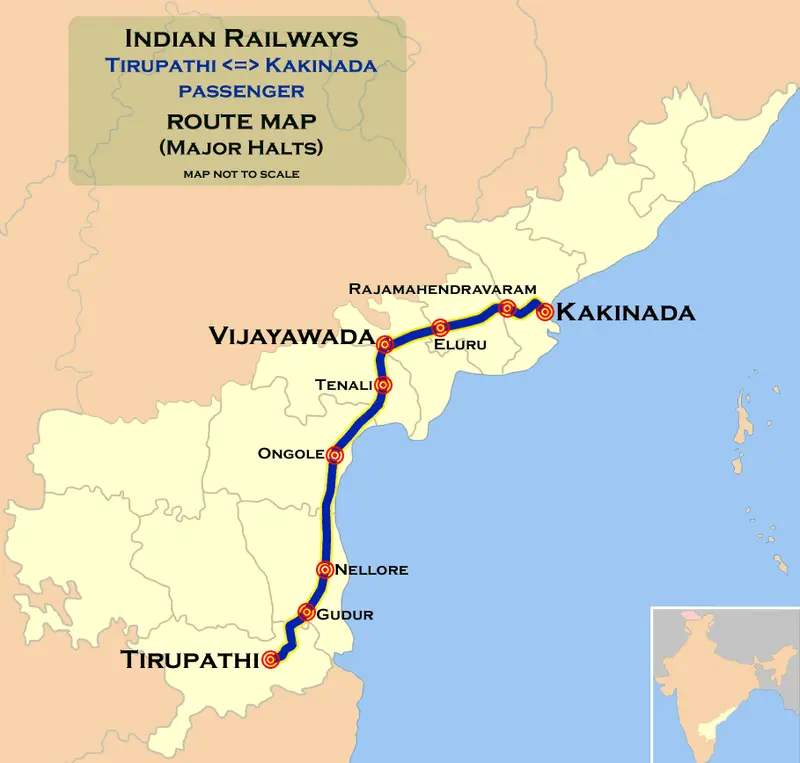 Map: Tirupathi Kakinada Passenger Train Route Map