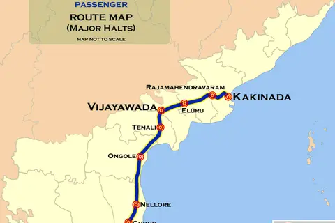 Map: Tirupathi Kakinada Passenger Train Route Map