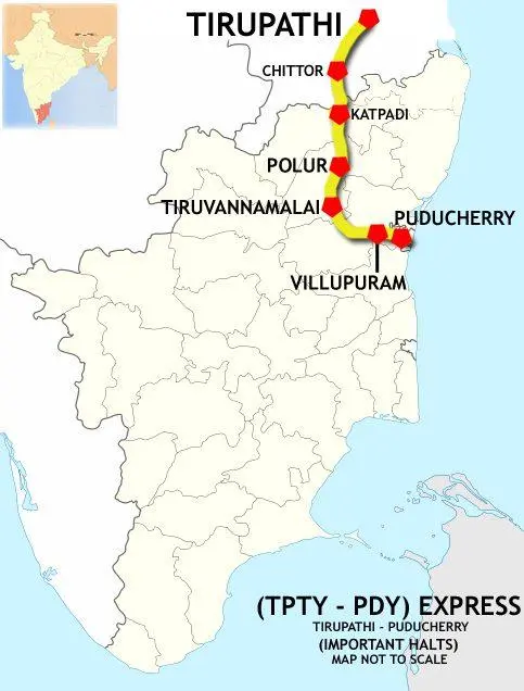 Map: Tirupathi Puducherry Express Route Map
