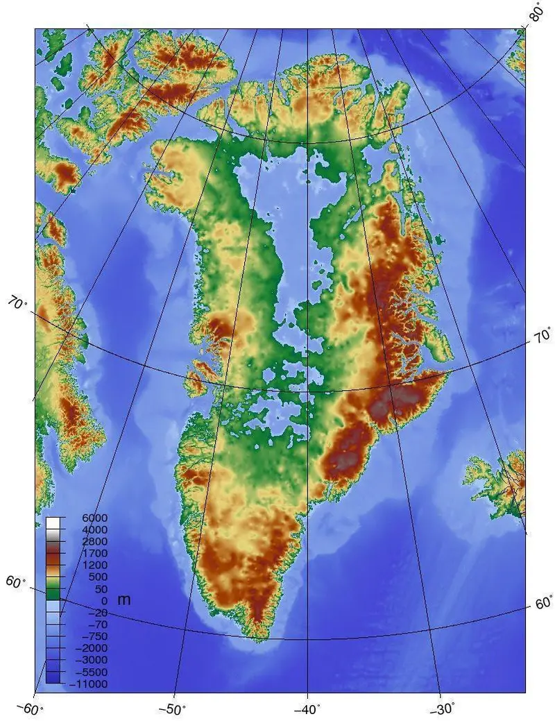 Map: Topographic Map of Greenland Bedrock