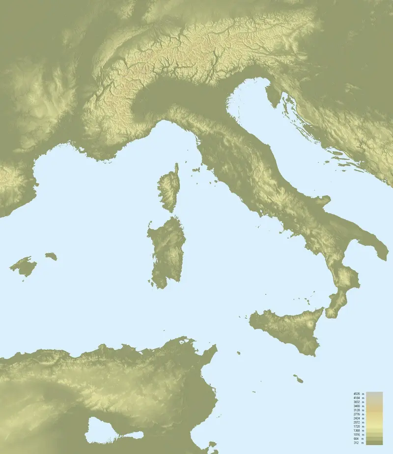 Map: Topographic Map of Italy