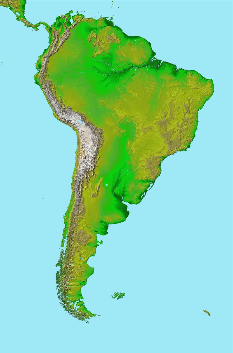 Map: Topographic Map of South America