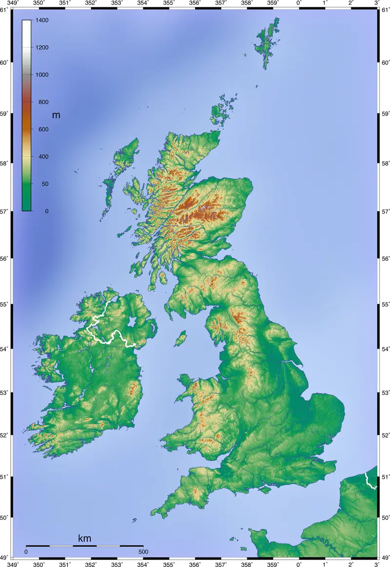 Map: Topographic Map of the Uk Blank