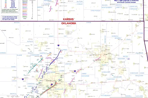 Map: Tornado Track Map 1999 Oklahoma Tornado Outbreak