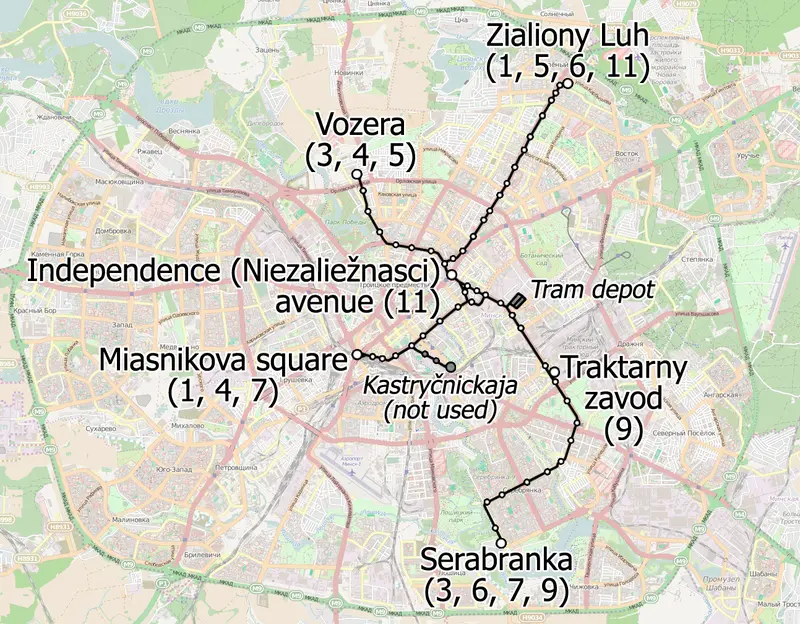 Map: Tram Map of Minsk Belarus November 2018 in English