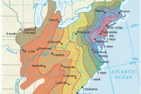 Map: Travel Times to New York in 1800
