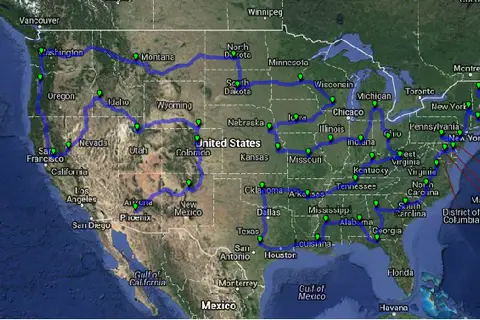Map: Traveling salesman! the shortest route passing through all American capital cities.