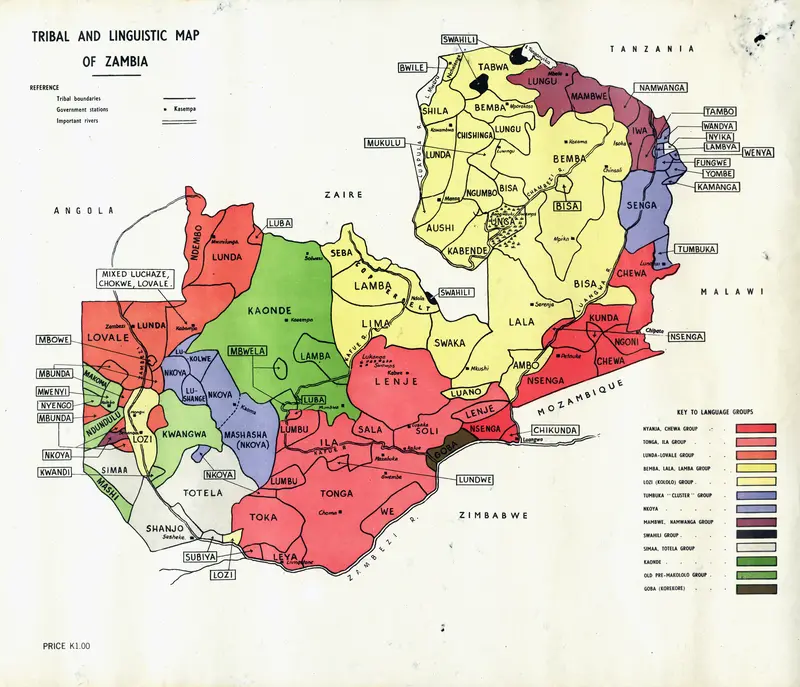 Map: Tribal Linguistic Map Zambia