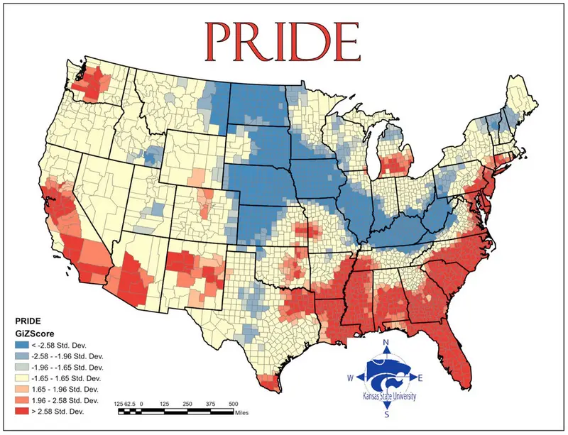 Map: U.S. map in accordance to how often an act of “pride” is committed
