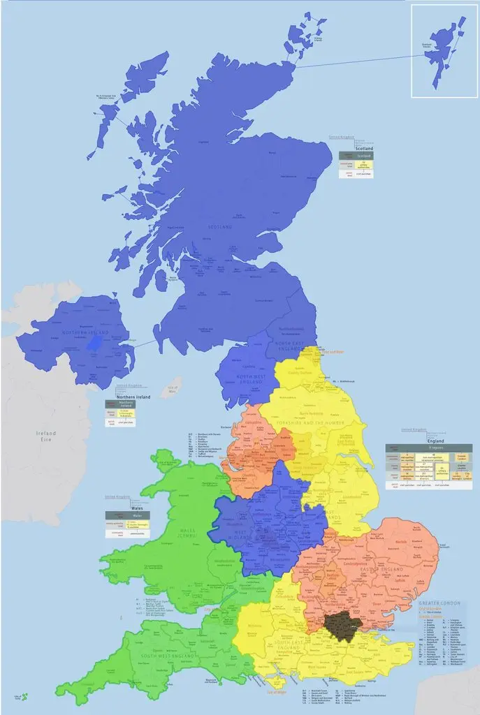 Map: UK split up into areas where population is equal to that of London