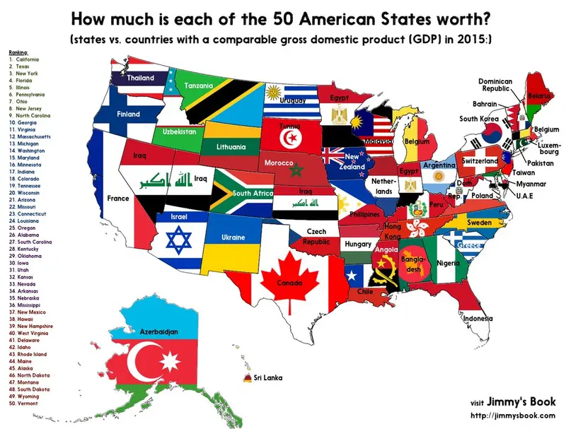 Map: United States’ individual GDPs compared to countries around the world
