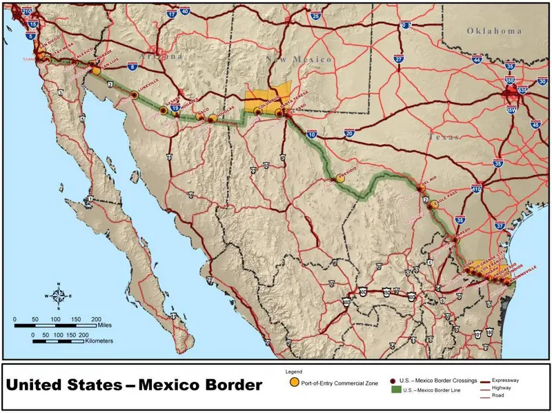 Map: United Statesmexico Border Map