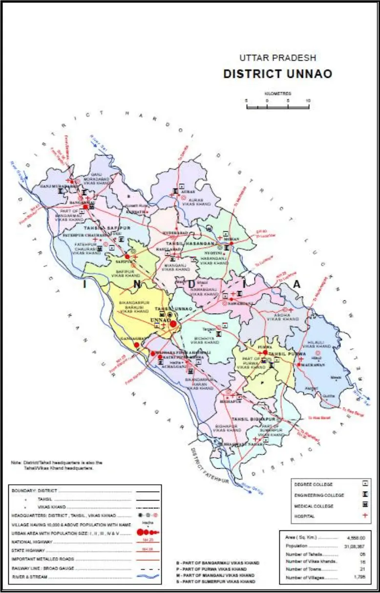 Map: Unnao District Subdivisions Map