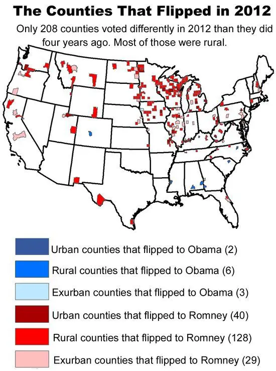 Map: US Counties That Flipped Between 2008 & 2012 Elections