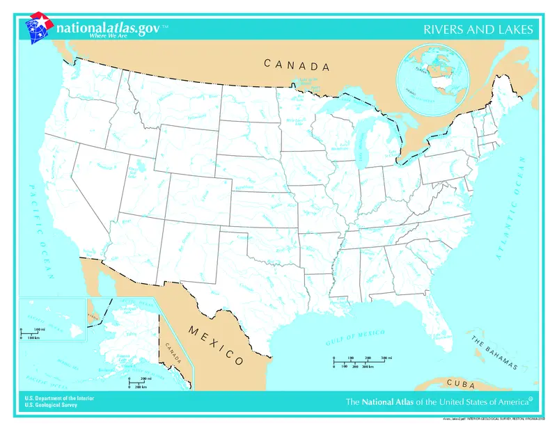 Map: Us Map Rivers and Lakes