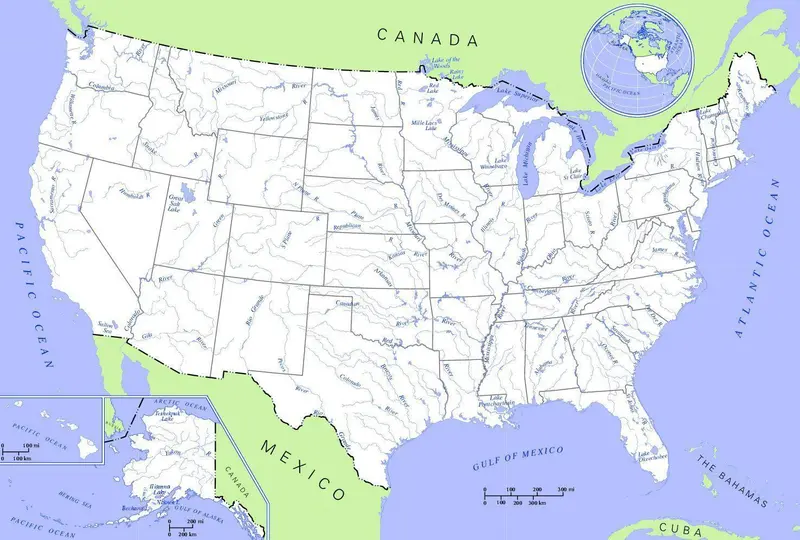 Map: Us Map Rivers and Lakes2