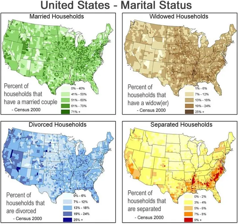Map: US Martial Status by county (2000 Census)