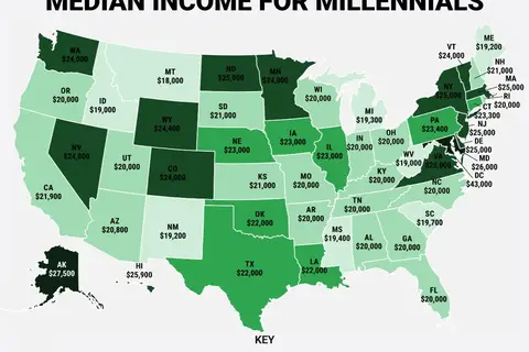 Map: US: Median income for millennials