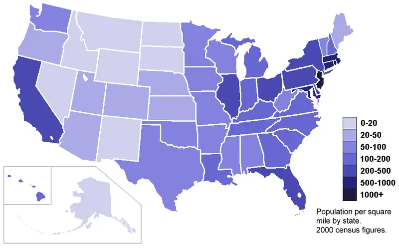 Map: Usa States Population Density Map