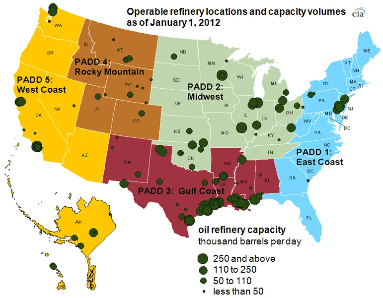 Map: U.S. EIA Map of US Oil Refineries
