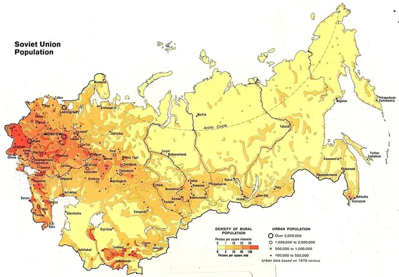 Map: Ussr Population Density Map 1982