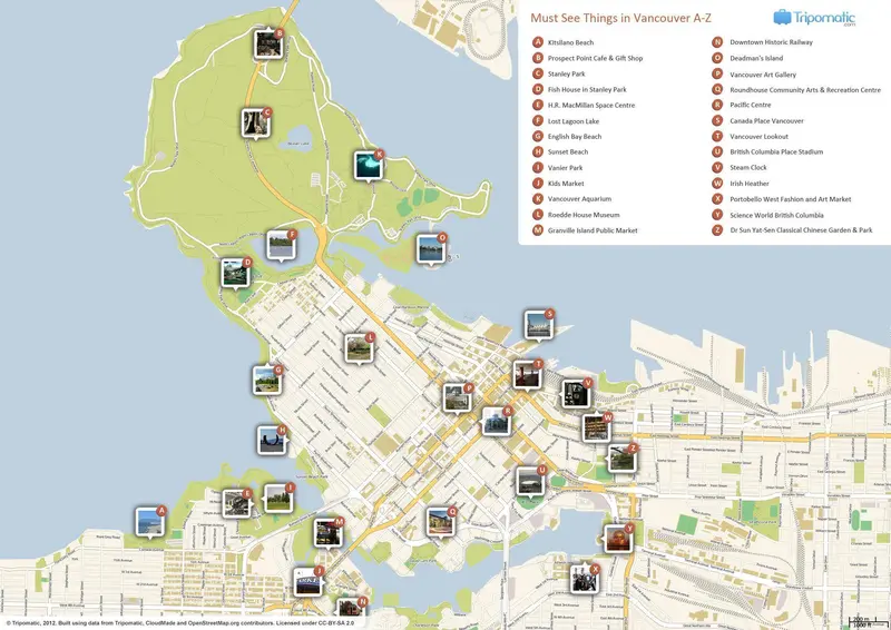 Map: Vancouver Printable Tourist Attractions Map