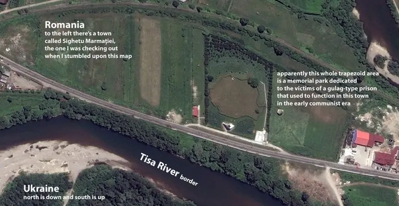 Map: Was exploring a small border town on Google Maps when I suddenly found this random map of Romania, it’s like finding a real life mapporn easter egg