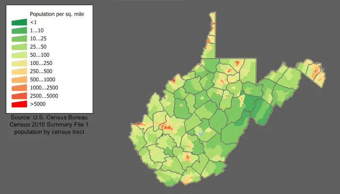 Map: West Virginia Population Map