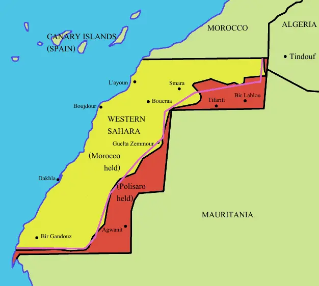 Map: Western Sahara Map Showing Morocco and Polisaro
