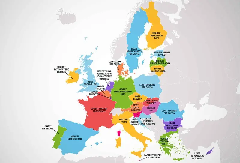 Map: WHAT EVERY EUROPEAN COUNTRY IS the WORST at